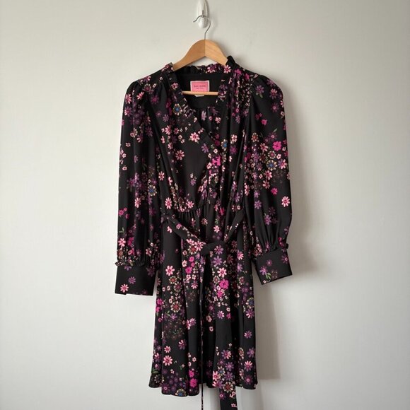 Kate Spade Bora Floral Print Fit & Flare Dress Black Pink Purple Size 8 - Picture 4 of 8